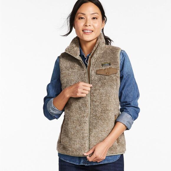 L.L. Bean Brown Tan Hi-Pile Fleece Zip Vest XS - Picture 1 of 11